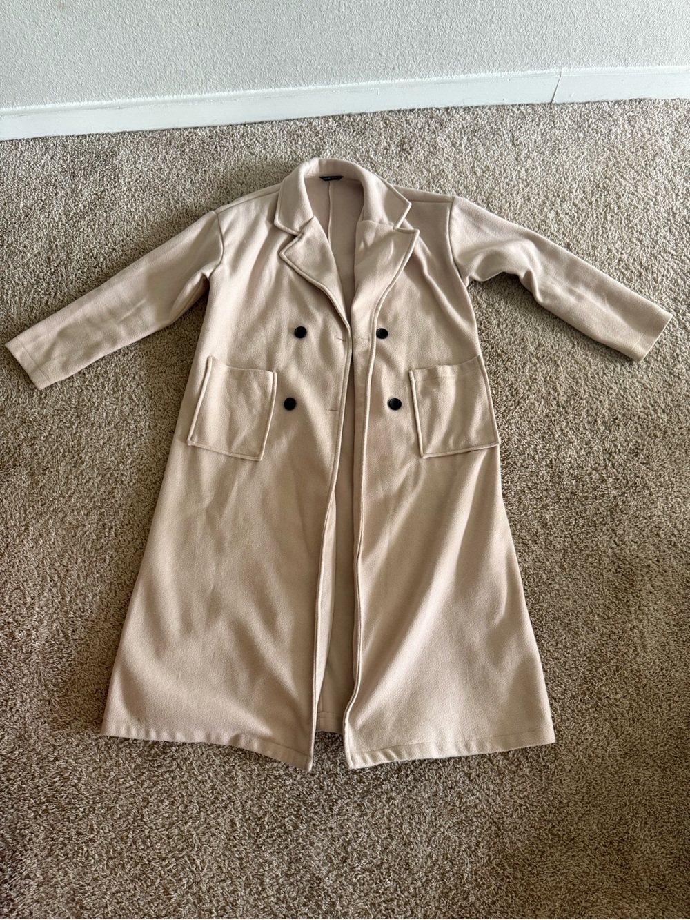 SHEIN Double-Breasted Long Trench Coat in Light Beige